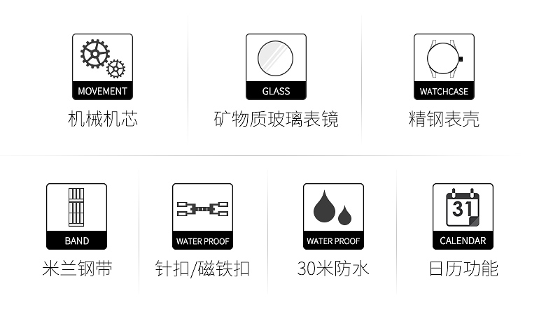 Geya格雅手表男全自动机械表 时尚潮流男士精钢防水男表G78010GWKS 银色大表盘手表