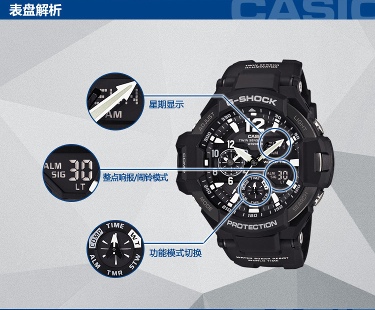 卡西欧(CASIO)手表 G-SHOCK系列时尚运动休闲防水石英男表GA-1100-1A 黑色