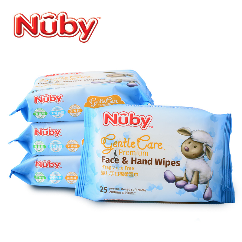 努比Nuby 婴儿手口棉柔洁面护理湿巾25抽4包入9023