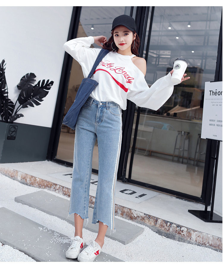 顺崇2017秋冬学院风高腰浅色阔腿裤女宽松九