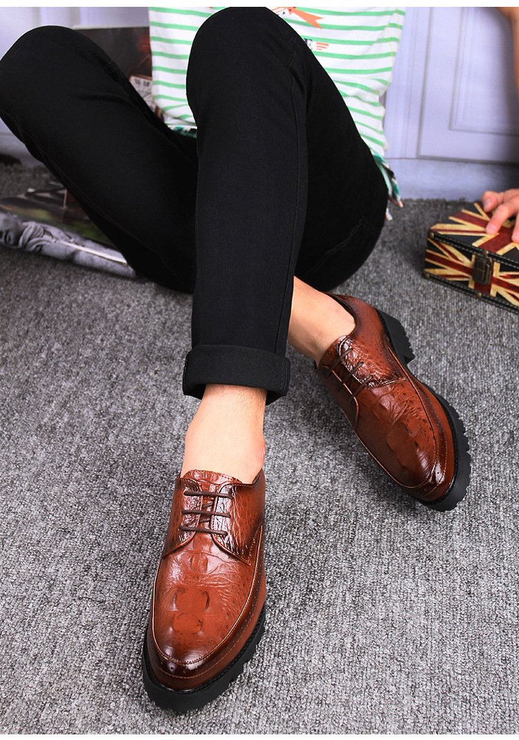 鳄鱼纹商务休闲皮鞋男英伦尖头发型师男鞋英伦