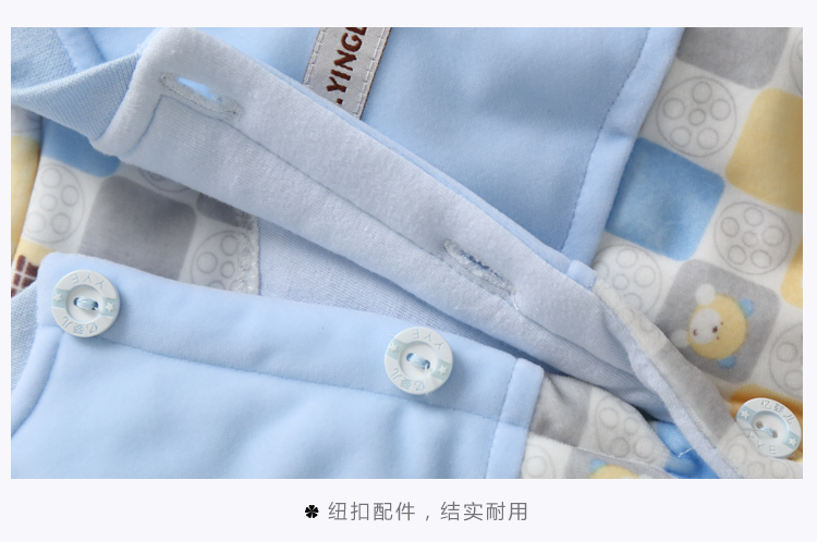 香港亿婴儿 彩格对襟系扣开档爬服 Y2117 蓝色 73cm（适用于6-9个月）