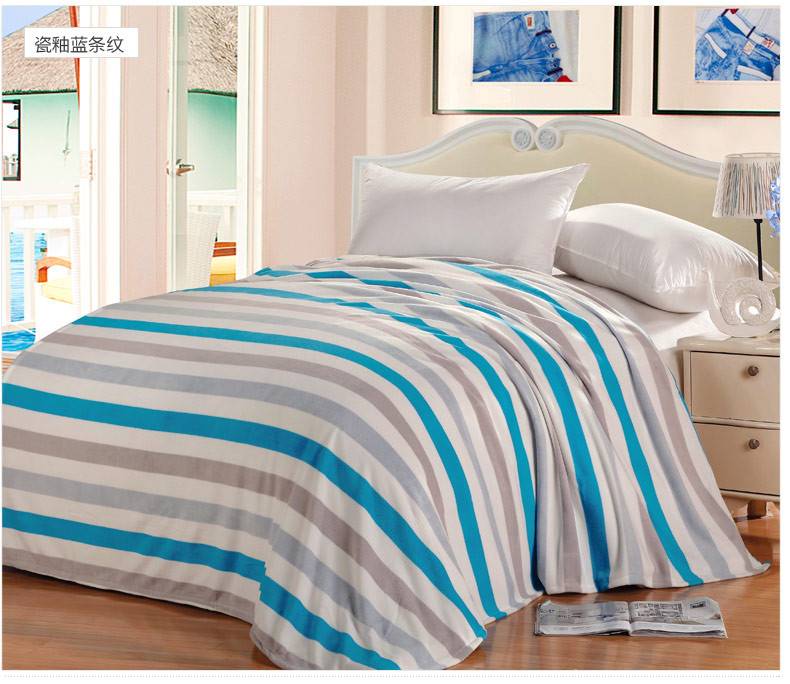 绎生活 彩色条纹毛毯 陶瓷蓝条纹 180*200cm
