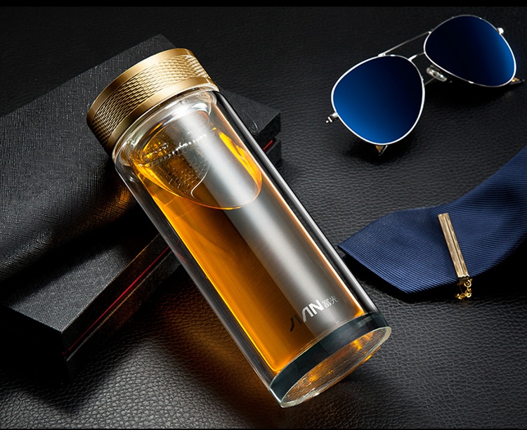 富光（FUGUANG）玻璃杯X006-320 320ml健牌双层玻璃杯 透明带过滤网泡茶杯 男士杯子 水杯 透明