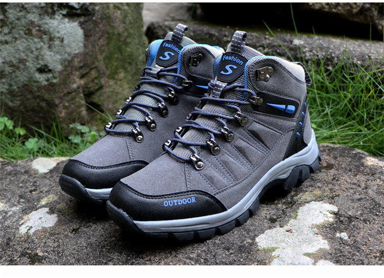 秋冬季女士高帮户外休闲运动鞋男女真皮旅游徒