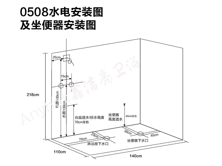 整体卫生间豪华淋浴房带坐便洗脸盆宾馆酒店独立洗澡浴室140*110*218