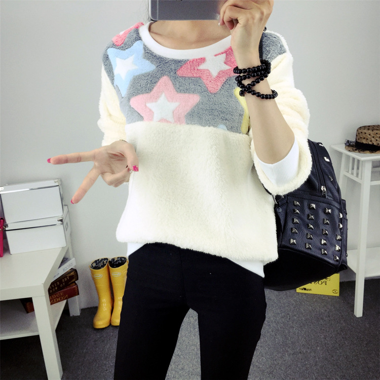 韩雪青青2016新款保暖打底加绒圆领毛衣女上