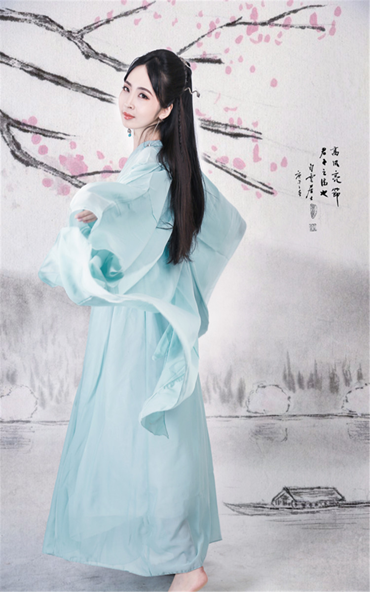 2017春季新款古装飘逸仙女演出服女款写真汉服齐胸襦裙古典表演服