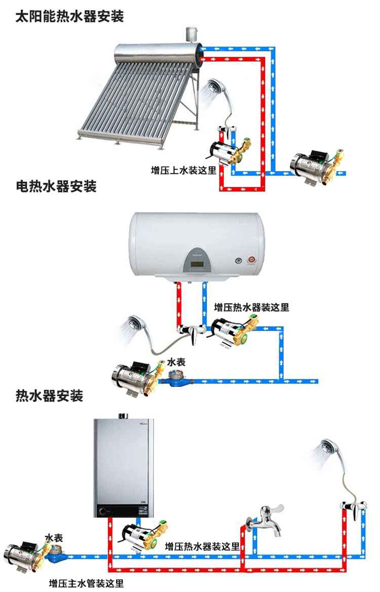 全自动静音家用小型自来水太阳能电热水器加压管道水泵增压泵220v