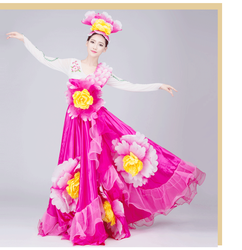 开场舞大摆裙演出服装720长袖连衣裙交谊舞5