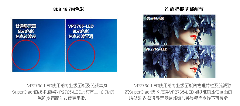 优派（ViewSonic）VP2765-LED 27英寸专业级MVA面板旋转升降LED背光液晶显示器