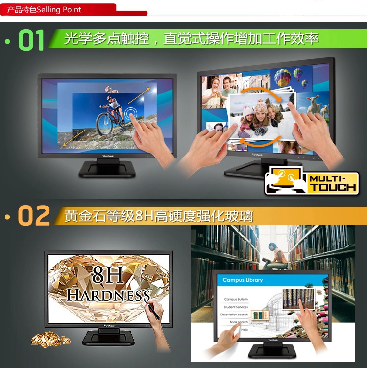 优派(ViewSonic) TD2220 21.5英寸LED背光WIN8多点触控显示器