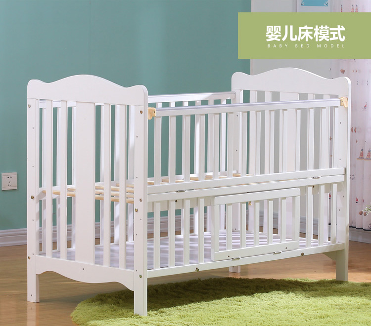 霖贝儿(LINBEBE)西迪布赛系列多功能婴儿床bb床欧式可拼接游戏床可变书桌松木儿童床高度可调宝宝床含5cm床垫 白色 120*65