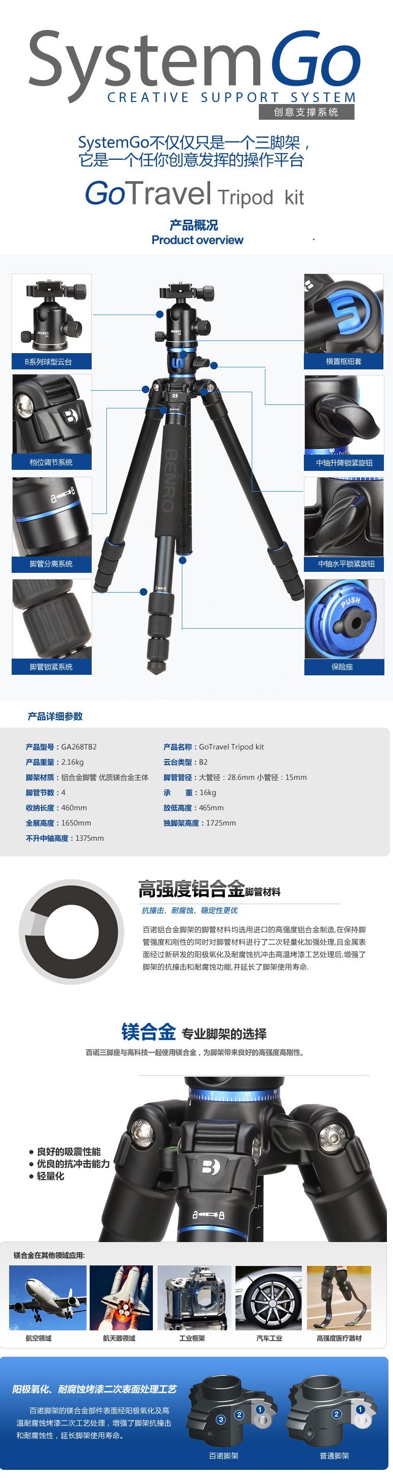 百诺BENRO GA268TB2 三脚架套装