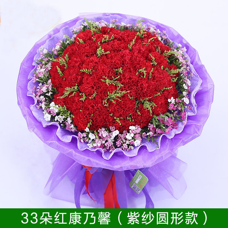 花袭人 鲜花速递全国 33朵红色康乃馨鲜花花束
