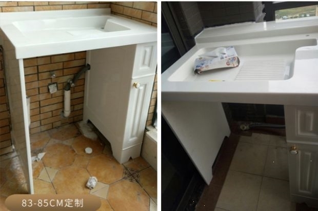 玉石洗衣柜石材阳台柜组合75808590cm小户型洗衣机柜水槽 90玉石白右