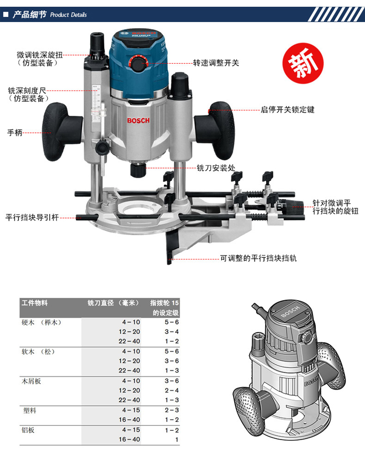 【苏宁自营】博世专业木工电动修边机GOF1600CE强力雕刻机水电开槽机小罗机 GOF1600CE