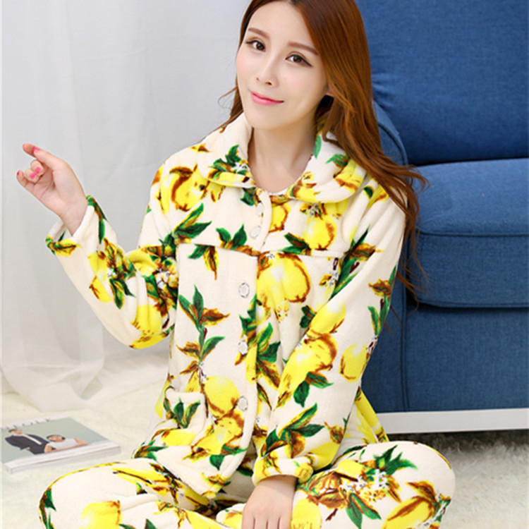 珊瑚绒睡衣女妈妈法兰绒开衫薄款韩版春秋水貂