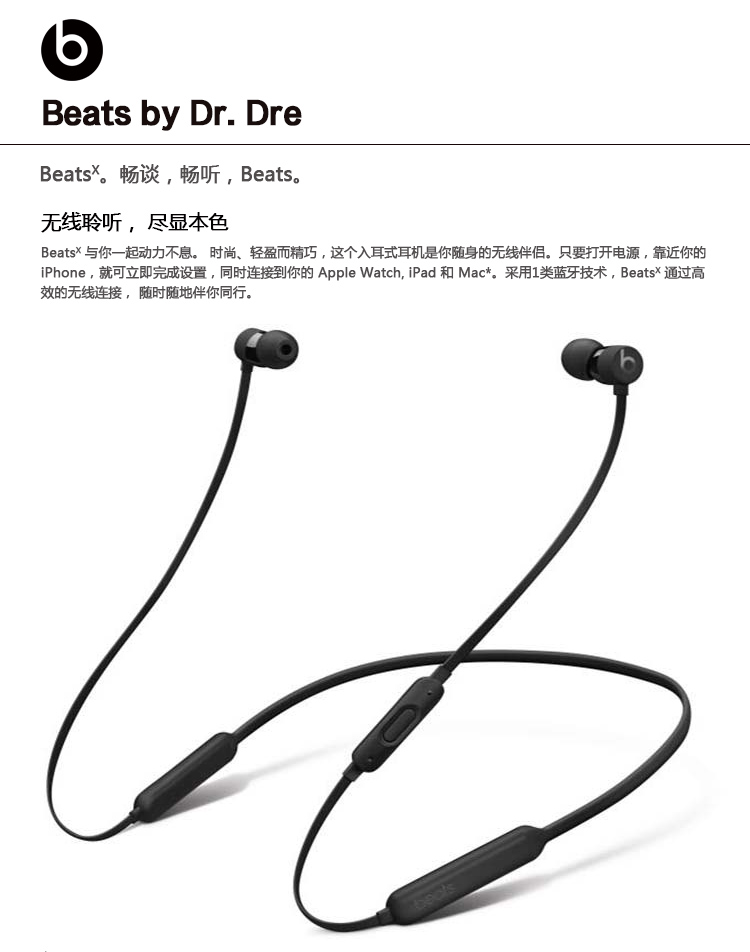 Beats X 蓝牙无线 跑步线控时尚入耳式耳机 带麦可通话 灰色