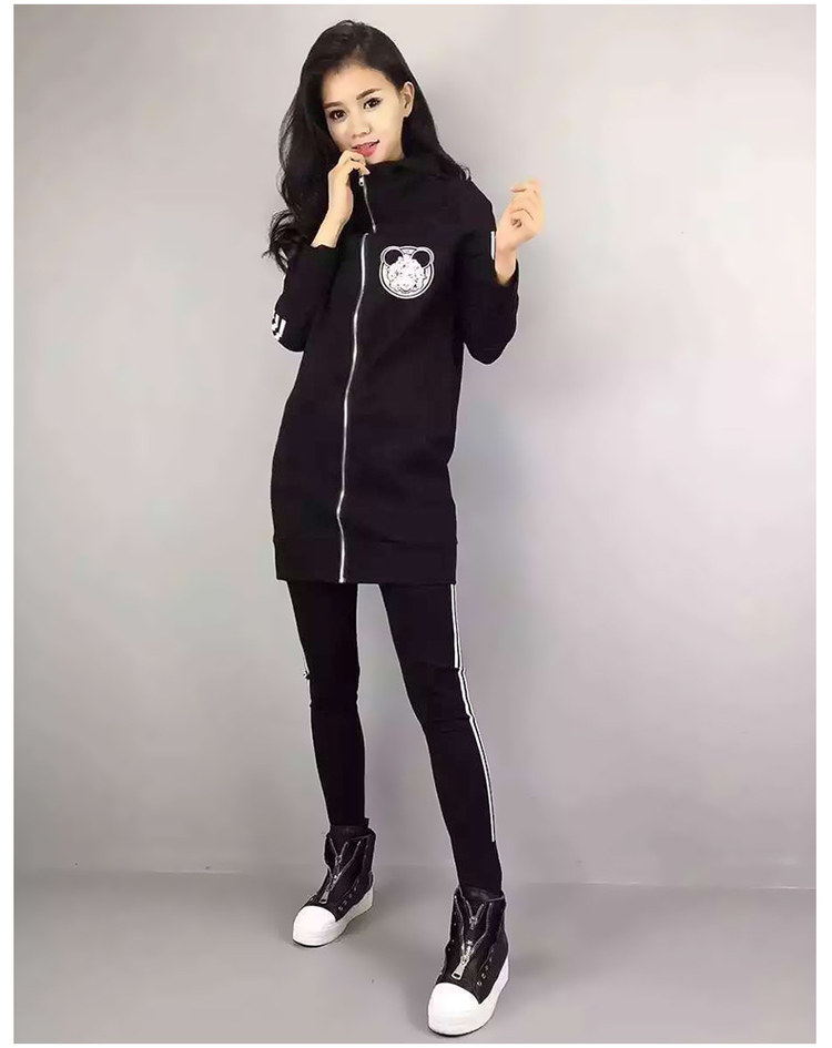 2017秋款外套裤子运动两件套女休闲套装黑色