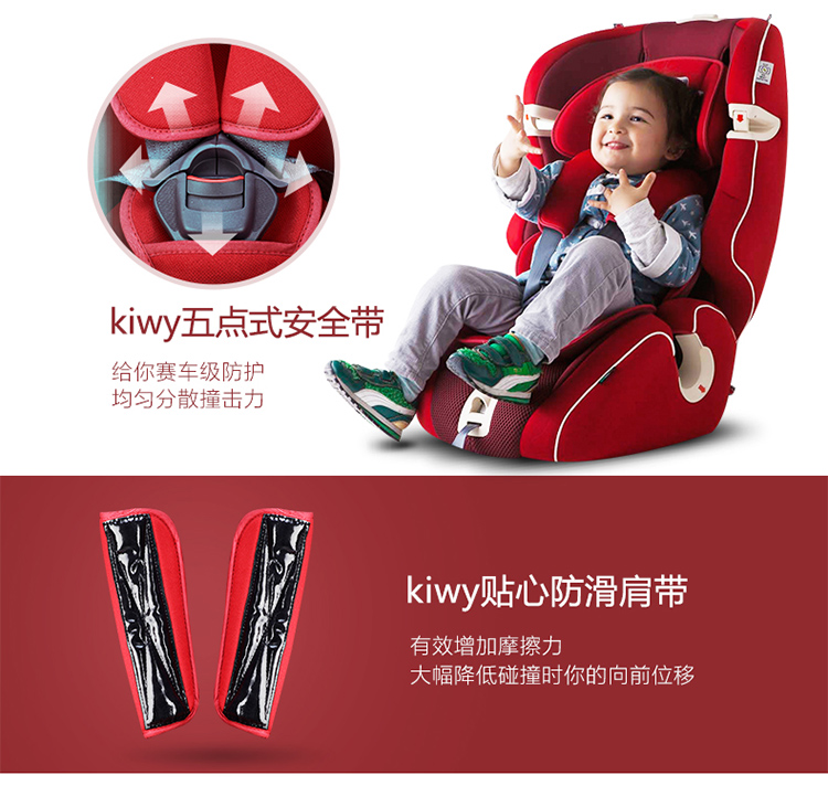 kiwy原装进口宝宝汽车儿童安全座椅isofix硬接口 9个月-12岁 无敌浩克 至尊红