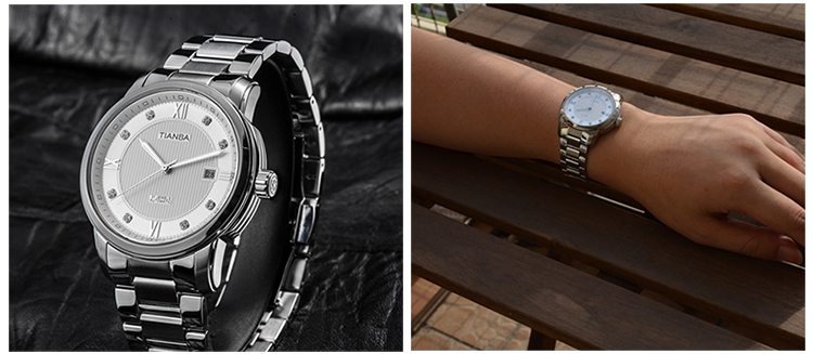 天霸(TIANBA)手表 大气商务正装时尚男士手表 金属钢带全自动机械天梭男表 专柜同款 黑色表盘TM6009.01SS 黑色