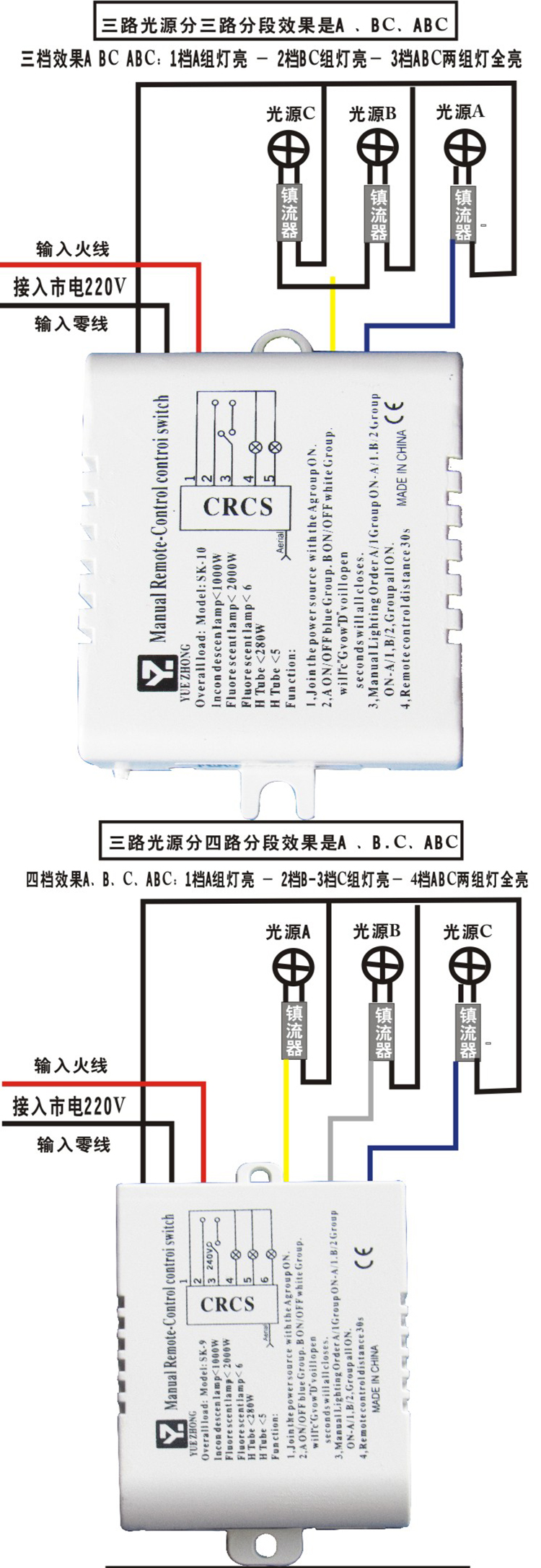 led吸顶灯数码遥控分段开关二路三段三路四段客厅灯具分断控制器