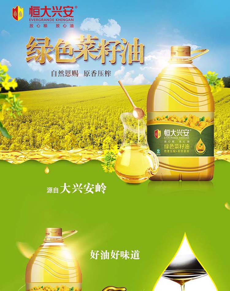 khingan)食品hdxa006 恒大兴安 食用油 绿色菜籽油 非转压榨 精炼一级