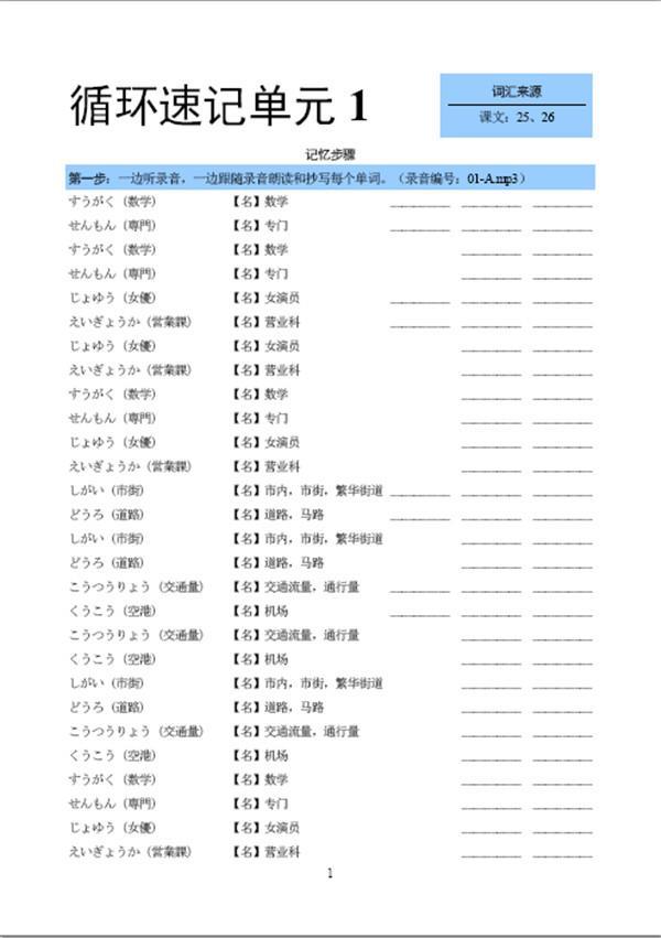 正版书籍 标准日本语词汇循环速记手抄本(初级 下册) 世纪外研编辑部