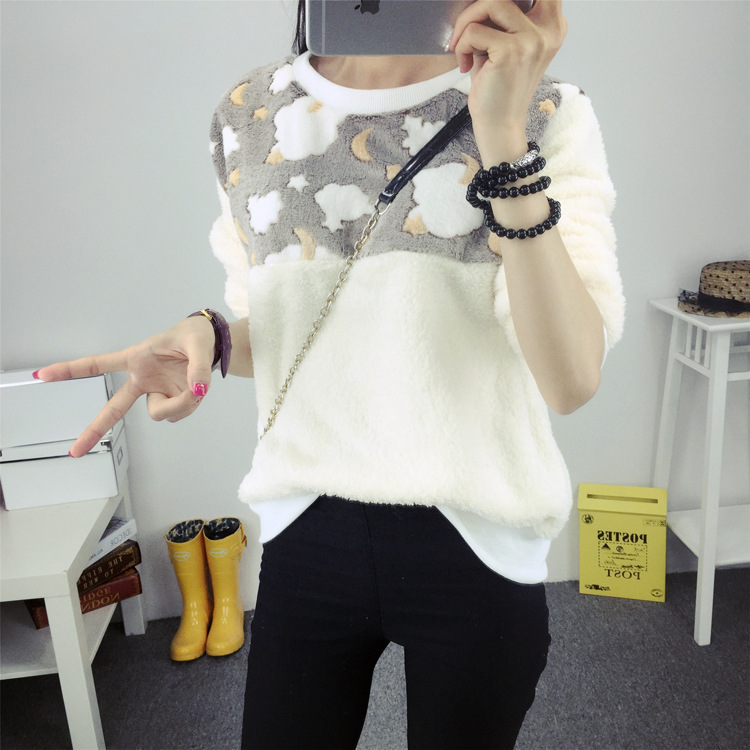 韩雪青青2016新款保暖打底加绒圆领毛衣女上