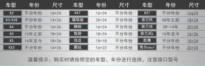 熙涵汽车雨刷器适用于起亚锐达远舰k2 k3 k4 k5 kx3福瑞迪佳乐嘉华