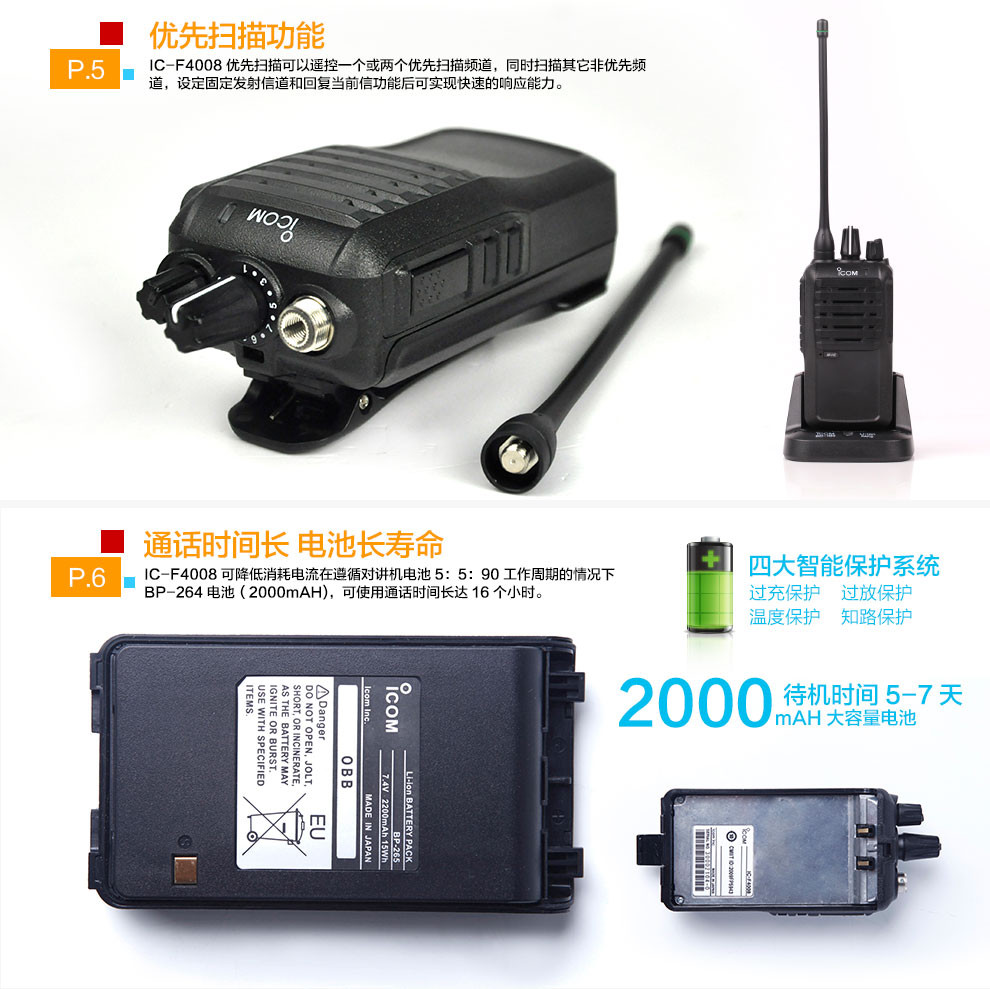 艾可慕(ICOM) F4008对讲机 无线手台 2000毫安电池容量 IC-F4008(400-470MHZ)
