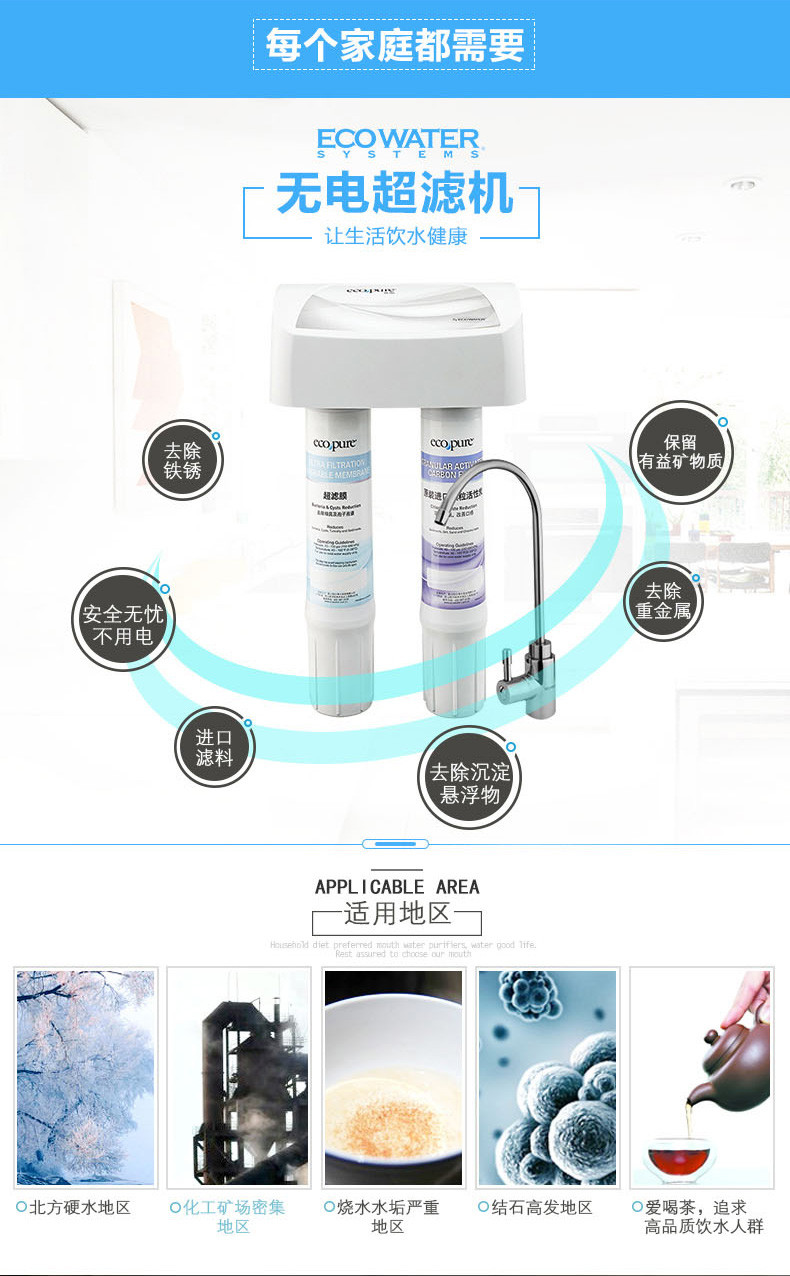 ECOWATER美国怡口净水怡可飘净水器家用直