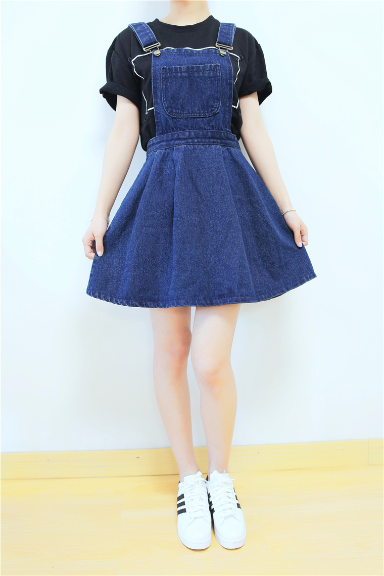 魅言魅语2017东大门新牛仔背带裙正反两穿欧