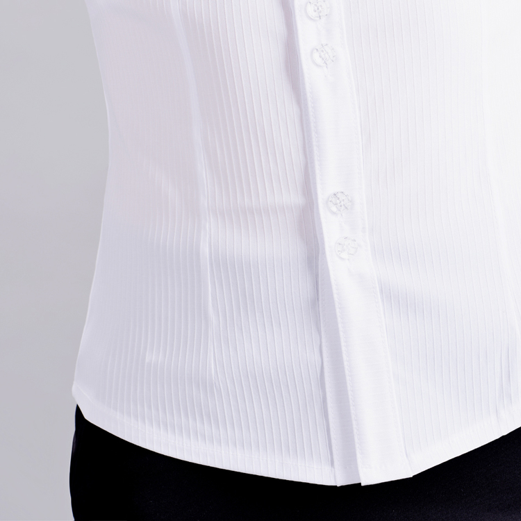 棉白衬衫领竖条纹女衬衣短袖长袖职业双扣防走