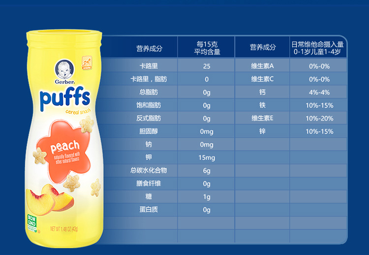 Gerber 嘉宝 婴幼儿辅食零食全麦星星泡芙 水蜜