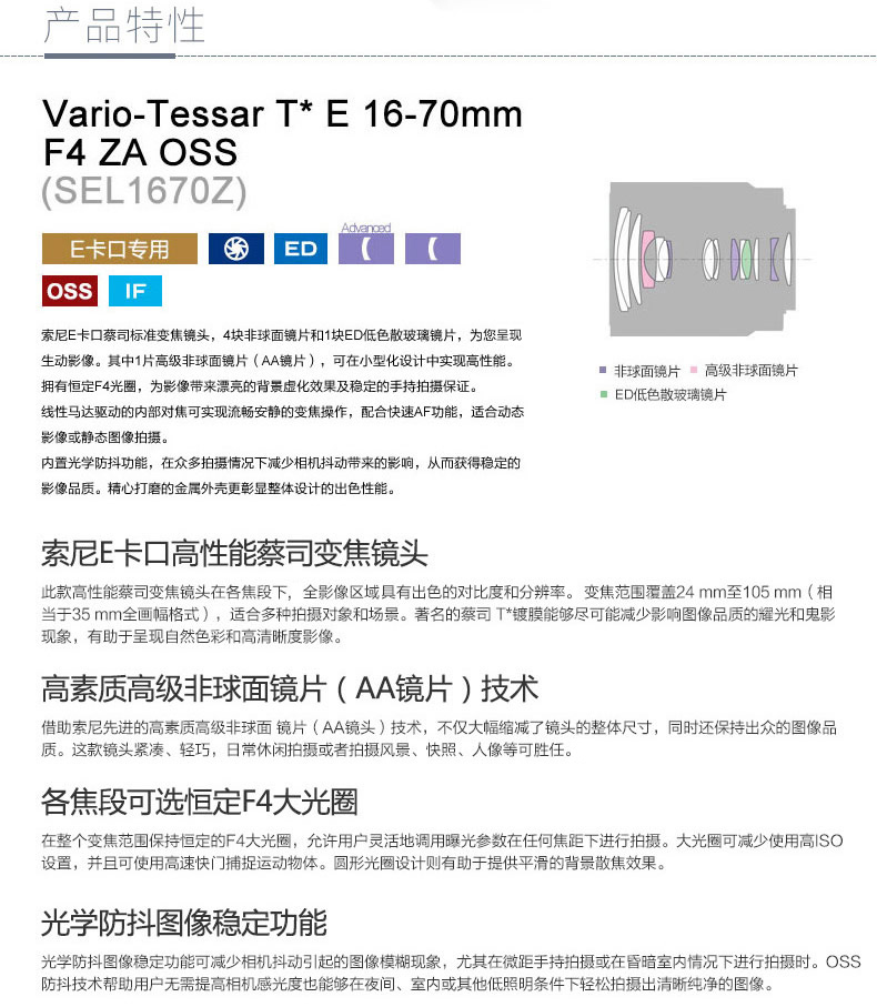 Sony\/索尼 E 16-70mm F4 SEL1670Z 微单 蔡斯
