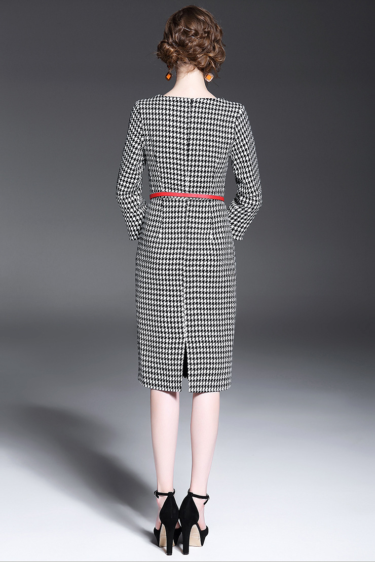 情吻缘欧洲站2017春款女装新款后拉链千鸟格