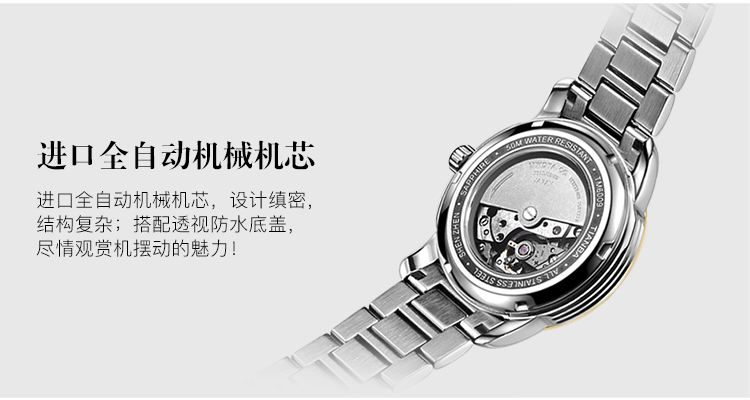 天霸(TIANBA)手表 大气商务正装时尚男士手表 金属钢带全自动机械天梭男表 专柜同款 黑色表盘TM6009.01SS 黑色