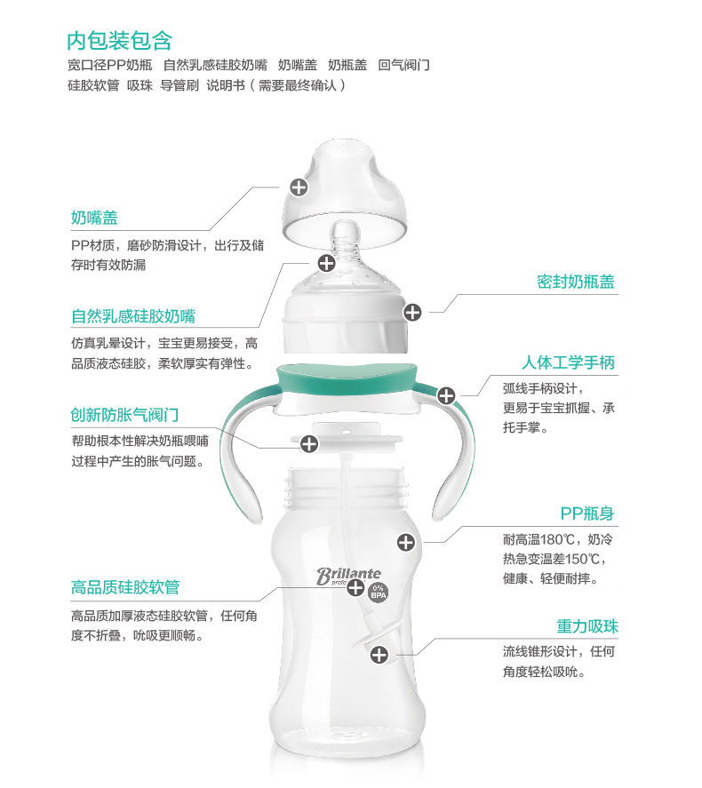 贝立安（Brillante）高级手柄PP吸管学饮奶瓶150ml BYP19