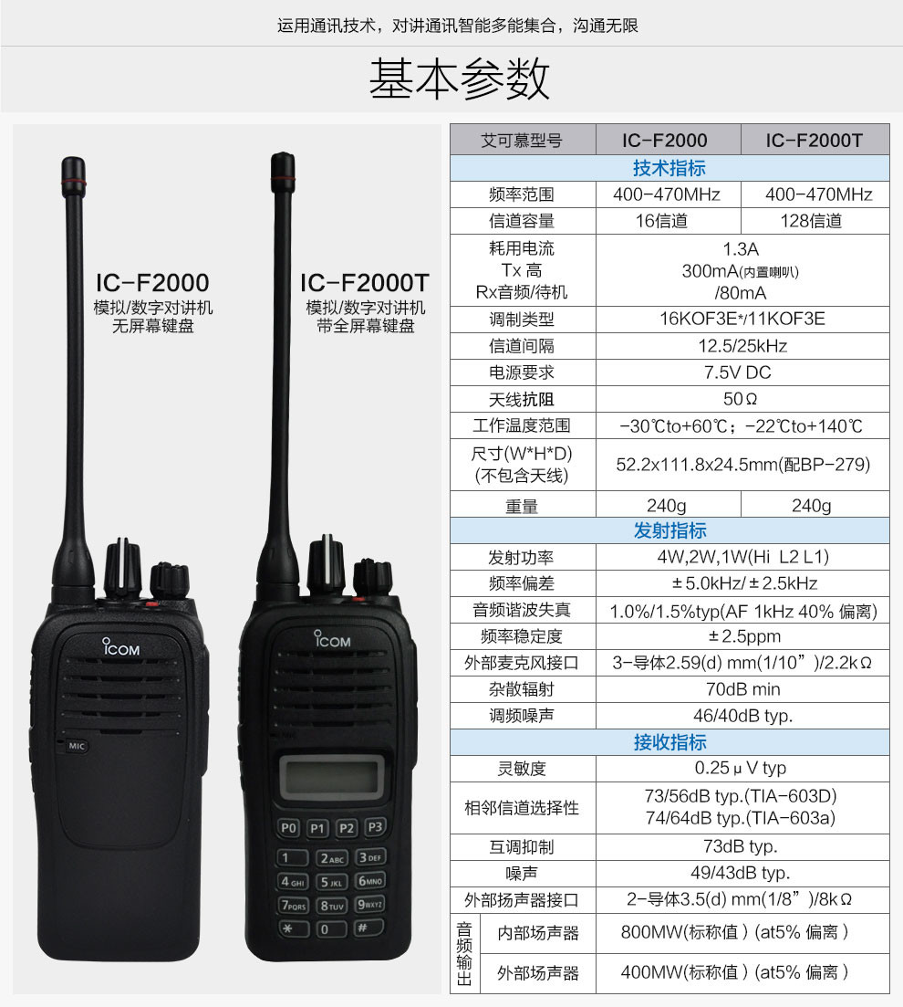 艾可慕(ICOM) IC-F2000 对讲机 商用对讲调频手台