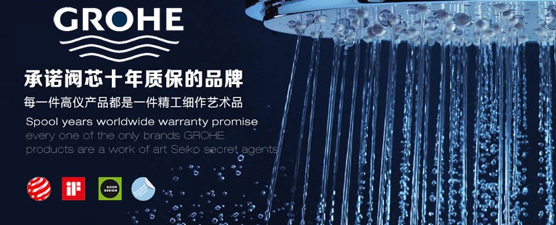 德国-高仪（GROHE）淋浴花洒喷头 ABS工程塑料手持花洒 三出水 挂墙式 手持花洒三件套26182000 银色