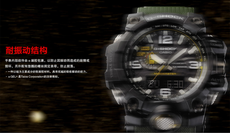 卡西欧(CASIO)手表 G-SHOCK系列时尚运动休闲防水石英男表GWG-1000-1A3 黑绿