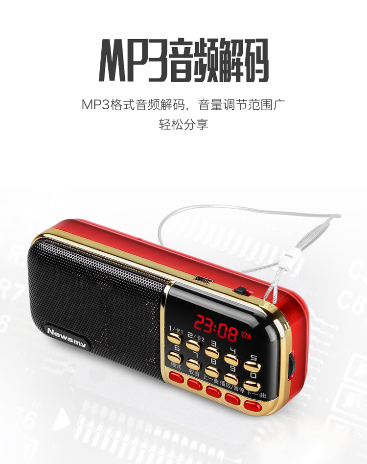 纽曼（Newsmy）L57双电双插卡收音机 音响 音箱 MP3外响播放器 老年人迷你插卡小手提便携式音响随身听 红色