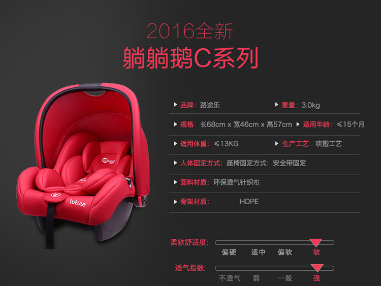 【苏宁自营】路途乐（Lutule） 汽车儿童安全座椅 提篮 躺躺鹅C（0-15个月） 海豚蓝