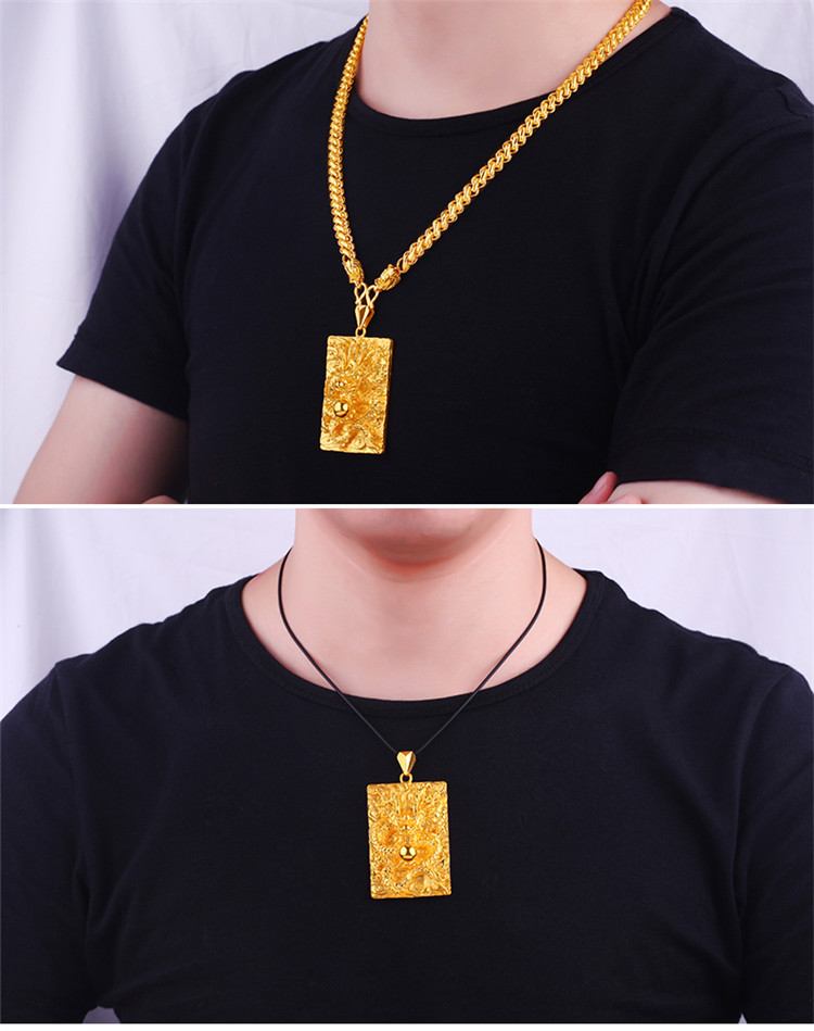 自营佐喜佑福 黄金吊坠男士款3d硬金浮雕盘龙吊牌方形中版浮雕盘 金重