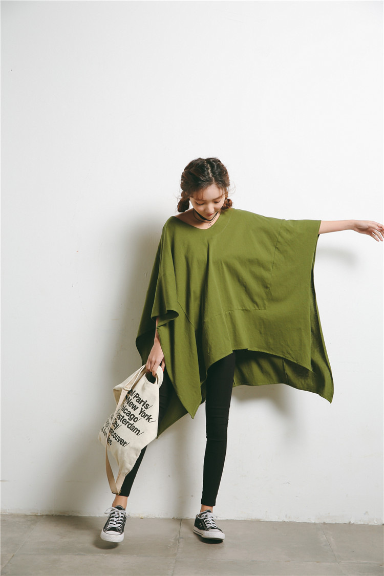 情娇婷2017韩版新款欧美街拍V领不规则T恤宽