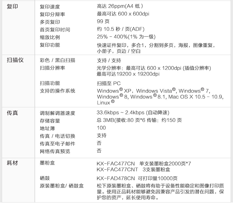 松下KX-MB2128CN打印机复印机扫描仪传真机多功能黑白激光一体机