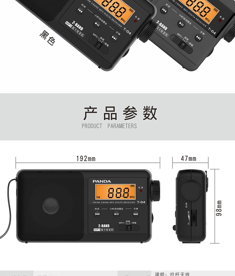 熊猫（PANDA) T-04 插卡收音机 灰色