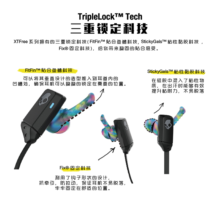 骷髅头（Skullcandy）XTFREE WIRELESS S2WUW-K605运动蓝牙无线耳机 灰色